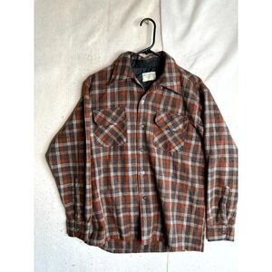 JC Penney Flannel Shirt Men's Medium Multicolor Plaid Wool Collared Button Up